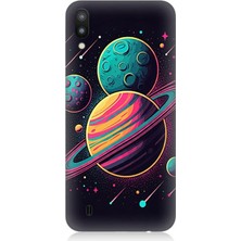 Samsung Galaxy M10 Uyumlu  Evreninde Renkli Gezegenler  Desenli Silikon Kılıf