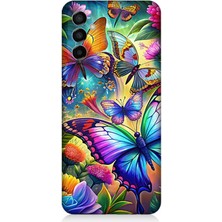 Samsung Galaxy M23 Uyumlu Çiçekler Arasında Kelebekler  Desenli Silikon Kılıf