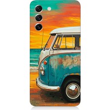 Samsung Galaxy S21 Fe Uyumlu Sahilde Mavi Karavan  Desenli Silikon Kılıf