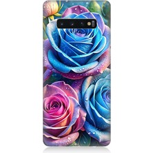 Samsung Galaxy S10 Plus Uyumlu Gökkuşağı Renkli Güller  Desenli Silikon Kılıf