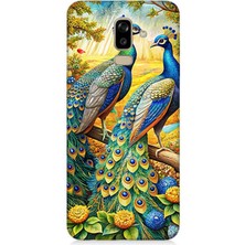 Samsung Galaxy J8 Uyumlu Görkemli Tavuskuşu Bahçesi  Desenli Silikon Kılıf