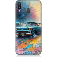 Samsung Galaxy M20 Uyumlu Renkli Yol Üzerinde Araba  Desenli Silikon Kılıf