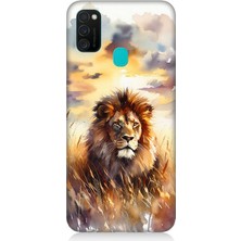 Samsung Galaxy M21 Uyumlu Günbatımında Gururlu Aslan  Desenli Silikon Kılıf