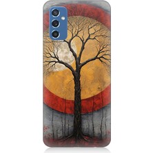 Samsung Galaxy M52 Uyumlu Sarı Kırmızı Ağaç Gölgesi  Desenli Silikon Kılıf
