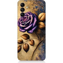 Samsung Galaxy M14 Uyumlu Kuru Yaprakta Mor Gül  Desenli Silikon Kılıf