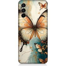 Samsung Galaxy M23 Uyumlu Zarif Kanatlı Beyaz Kelebek  Desenli Silikon Kılıf