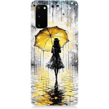 Samsung Galaxy S20 Plus Uyumlu Yağmurda Sarı Şemsiye Altında  Desenli Silikon Kılıf