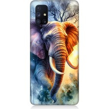 Samsung Galaxy M51 Uyumlu Ateşte Yürüyen Fil  Desenli Silikon Kılıf