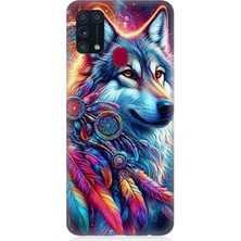 Samsung Galaxy M31 Uyumlu Renkli Tüylerde Kurt Ruhu  Desenli Silikon Kılıf