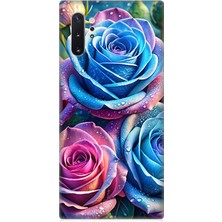 Samsung Galaxy Note 10 Plus Uyumlu Gökkuşağı Renkli Güller  Desenli Silikon Kılıf