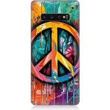 Samsung Galaxy S10 Uyumlu Renkli Barış Işareti  Desenli Silikon Kılıf