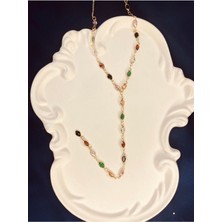 Trend Gold Renk Çelik Vintage Color Mix Y Kolye