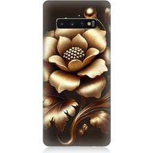 Samsung Galaxy S10 Plus Uyumlu Altın Işıklı Zarif Çiçek  Desenli Silikon Kılıf