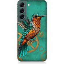 Samsung Galaxy S22 Uyumlu Turkuaz Zeminde Sinek Kuşu  Desenli Silikon Kılıf