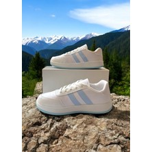 Beyaz-Mavi Iki Bantlı Unisex Günlük Hafif Taban Sneaker Spor Ayakkabı