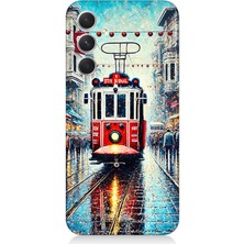Samsung Galaxy A05S Uyumlu Yağmurlu Sokakta Kırmızı Tramvay  Desenli Silikon Kılıf
