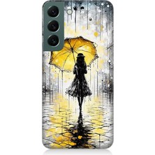 Samsung Galaxy S22 Uyumlu Yağmurda Sarı Şemsiye Altında  Desenli Silikon Kılıf
