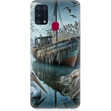 Samsung Galaxy M31 Uyumlu Ay Işığında Eski Gemi  Desenli Silikon Kılıf