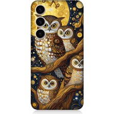 Samsung Galaxy S23 Plus Uyumlu Altın Ayda Baykuşlar  Desenli Silikon Kılıf