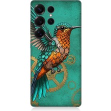 Samsung Galaxy S25 Ultra Uyumlu Turkuaz Zeminde Sinek Kuşu  Desenli Silikon Kılıf