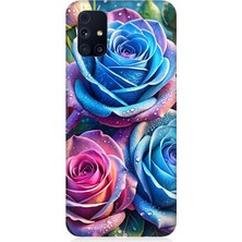 Samsung Galaxy M31S Uyumlu Gökkuşağı Renkli Güller  Desenli Silikon Kılıf