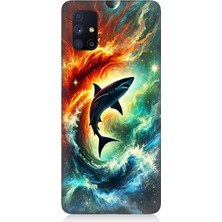 Samsung Galaxy M51 Uyumlu Ateşle Dans Eden Köpekbalığı  Desenli Silikon Kılıf