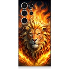 Samsung Galaxy S24 Ultra Uyumlu Alevler Içinde Aslan  Desenli Silikon Kılıf