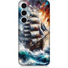Samsung Galaxy S23 Plus Uyumlu Fırtınada Dalgalı Yelkenli Gemi  Desenli Silikon Kılıf