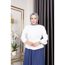 Bel Büzgülü Tunik-Ekru