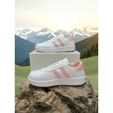 Beyaz-Pudra Iki Bantlı Unisex Günlük Hafif Taban Sneaker Spor Ayakkabı