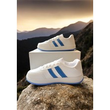 Beyaz-Saks Mavi Iki Bantlı Unisex Günlük Hafif Taban Sneaker Spor Ayakkabı