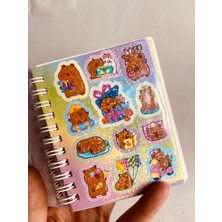 Capybara Kapibara 3D Sulu Simli Boncuklu Kapak Hologram Stickerlı Not Defteri Spiralli