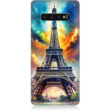 Samsung Galaxy S10 Plus Uyumlu Renk Yağmurunda Eyfel  Desenli Silikon Kılıf