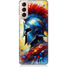 Samsung Galaxy S21 Uyumlu Kızıl Miğferli Savaşçı  Desenli Silikon Kılıf