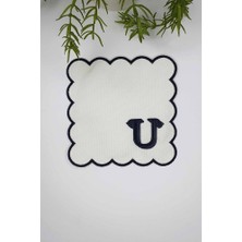 U Harfi Minimal Monogramlı Siyah Nakış Kenarlı Beyaz Kokteyl Peçetesi 1 Adet