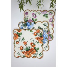 3'lü Flora Çiçek Desenli Nakış Kenar Kumaş Kokteyl Peçeteleri