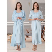 Dvina Effortt Lohusa Sabahlık ve Gecelik Takımı Mavi - 6035