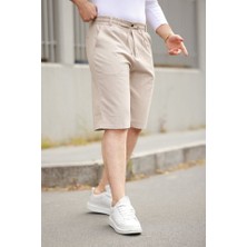 Erkek Beli Bağcıklı ve Düğmeli Bezayağı Kumaş Şort