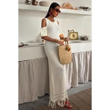 Omuz Detaylı Etek Ücü Püsküllü Triko Elbise 2862