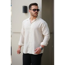Erkek Çizgili Keten Gömlek
