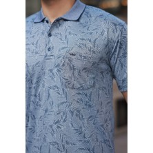 Erkek Yakalı Jakar Baskılı Kısa Kollu T-Shirt