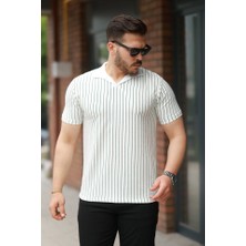 Erkek Yakalı Çizgi Desenli Kısa Kollu Tişört