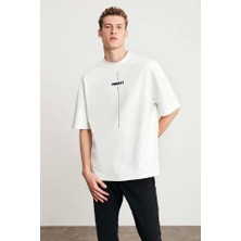 Unisex Baskılı Oversize T-Shirt - Beyaz