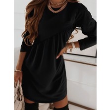 Kadın Uzun Kollu Bisiklet Yaka Çapraz Büzgü Detay Iki Iplik Mini Boy Elbise