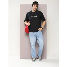 Erkek Baskılı Oversize T-Shirt - Siyah