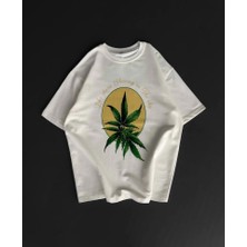 Ön ve Arka Baskılı Oversize Bisiklet Yaka T-Shirt- Beyaz