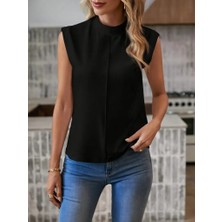 Kadın Kısa Reglan Kollu Yarı Balıkçı Yaka Ithal Krep Bluz