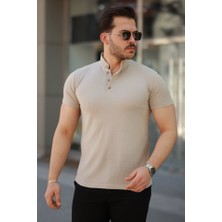 Erkek Hakim Yaka Dokuma Pamuklu Kumaş Kısa Kollu T-Shirt