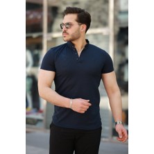 Erkek Hakim Yaka Dokuma Pamuklu Kumaş Kısa Kollu T-Shirt