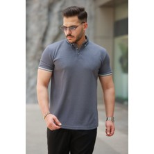 Erkek Düğmeli Yaka Waffle Kumaş Kısa Kollu Tişört